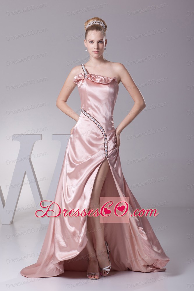 Beading One Shoulder High Slit Prom Dress