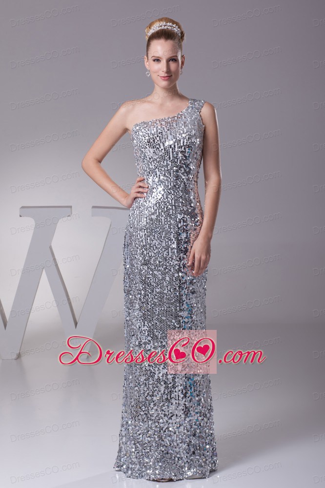 Sequin One Shoulder Column Long Prom Dress
