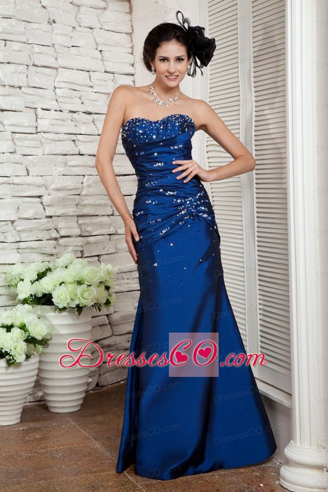 Elegant Navy Blue Prom / Evening Dress Column Beading Long Taffeta
