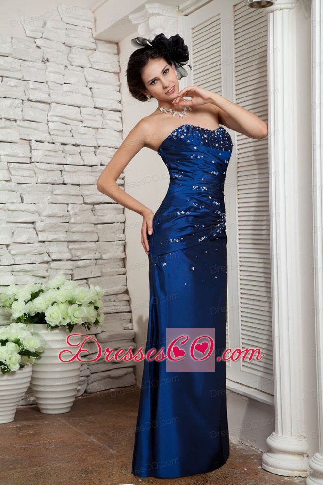 Elegant Navy Blue Prom / Evening Dress Column Beading Long Taffeta