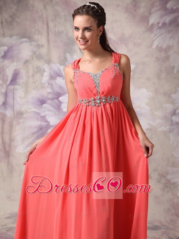 Unique Watermelon Red Chiffon Prom / Evening Dress with Straps
