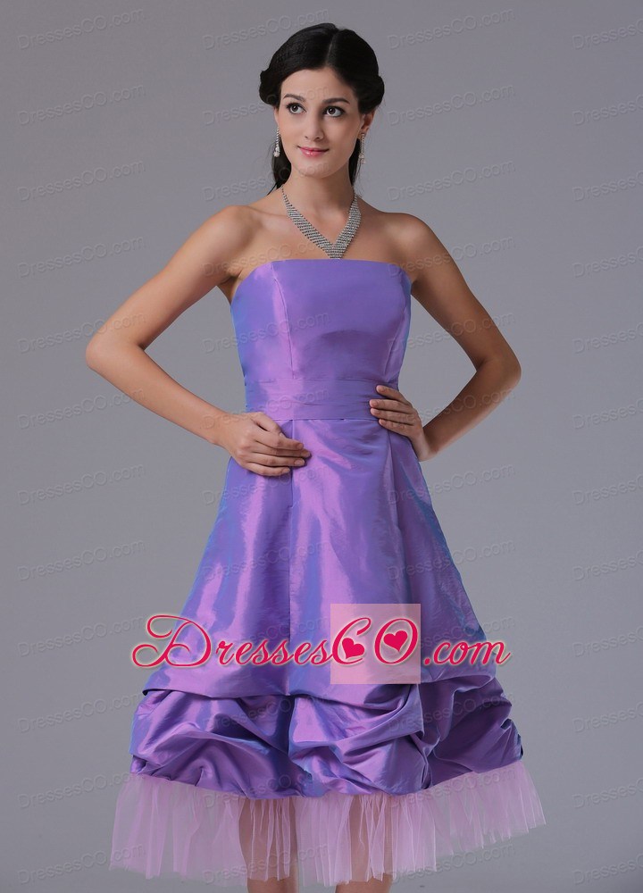 Lavender A-line Strapless Prom Cocktail Dress With Tea-length