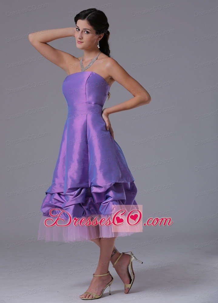 Lavender A-line Strapless Prom Cocktail Dress With Tea-length