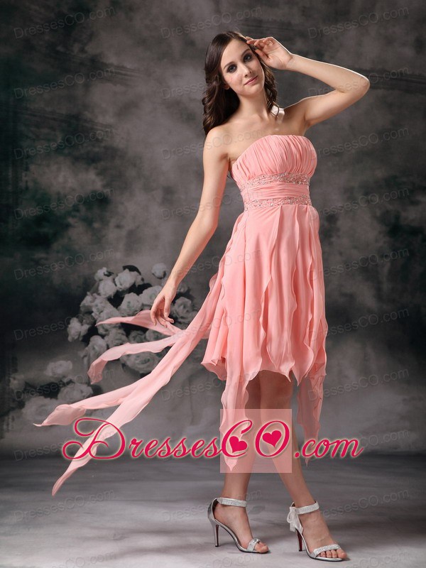 Perfect Peach Knee-length Short Prom Dress Strapless Chiffon