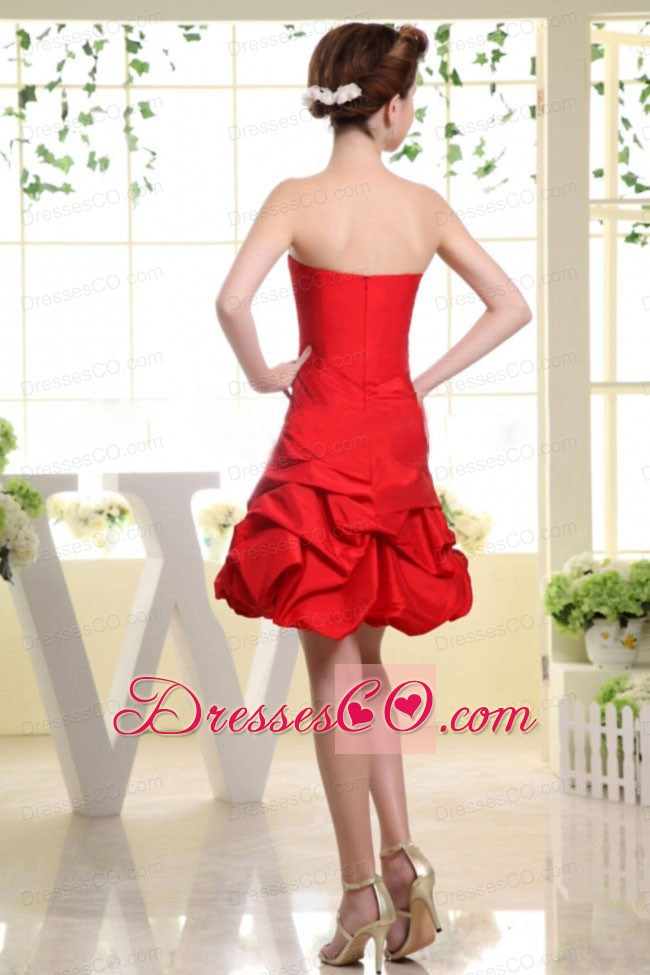 Strapless Red and Hand Made Flower For Prom Dress With Pick-ups