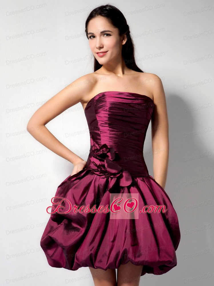 Customize A-line Strapless Hand Made Flower Mini-length Taffeta Prom Party Dress