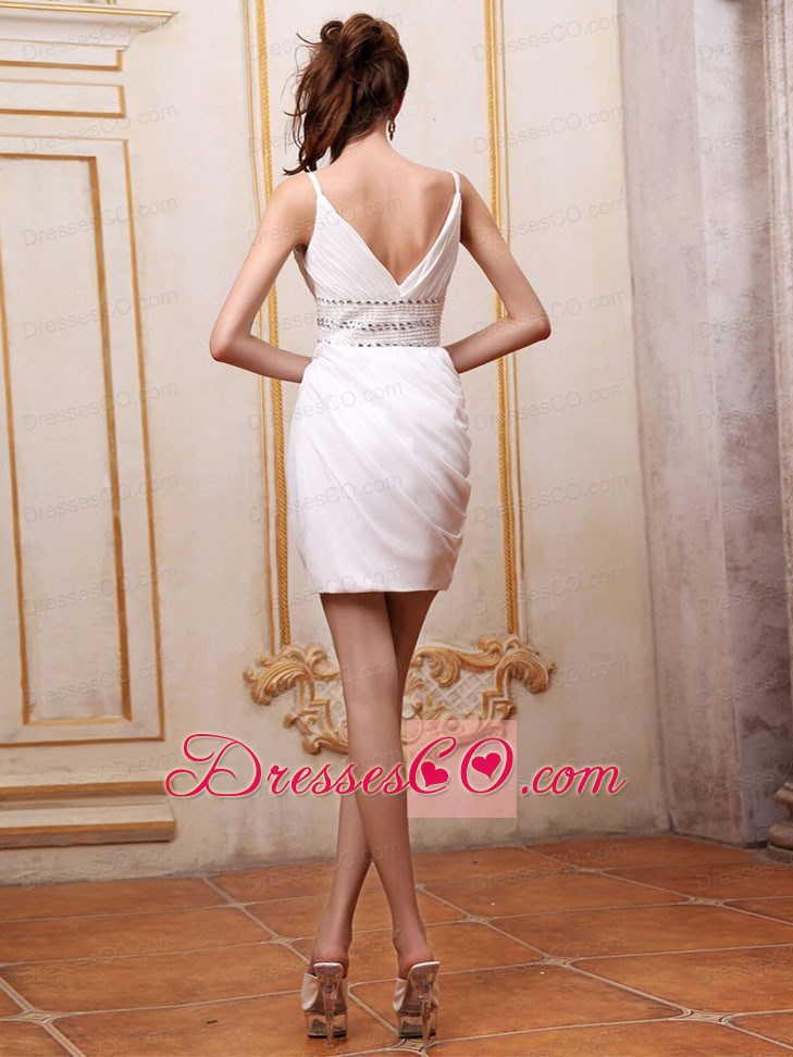 Short Prom Dress With Beaded Decorate Waist And Straps Mini-length