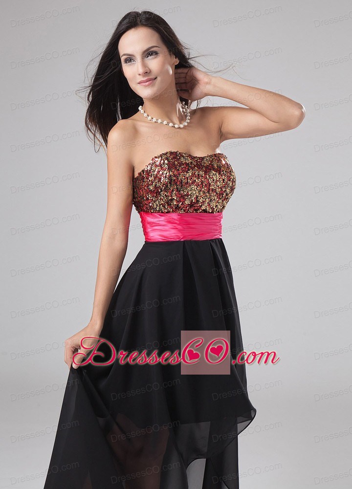 Paillette High-low Chiffon and Sequin Strapless A-Line Prom Dress