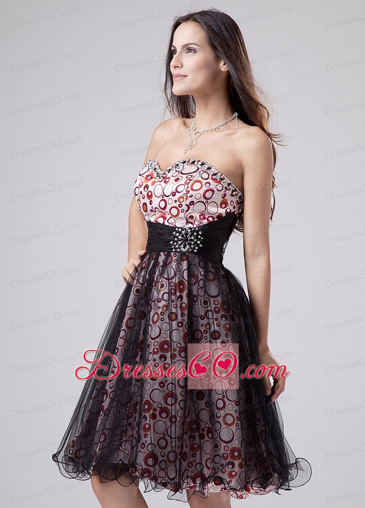 Beading A-line Knee-length Print And Tulle Prom Dress