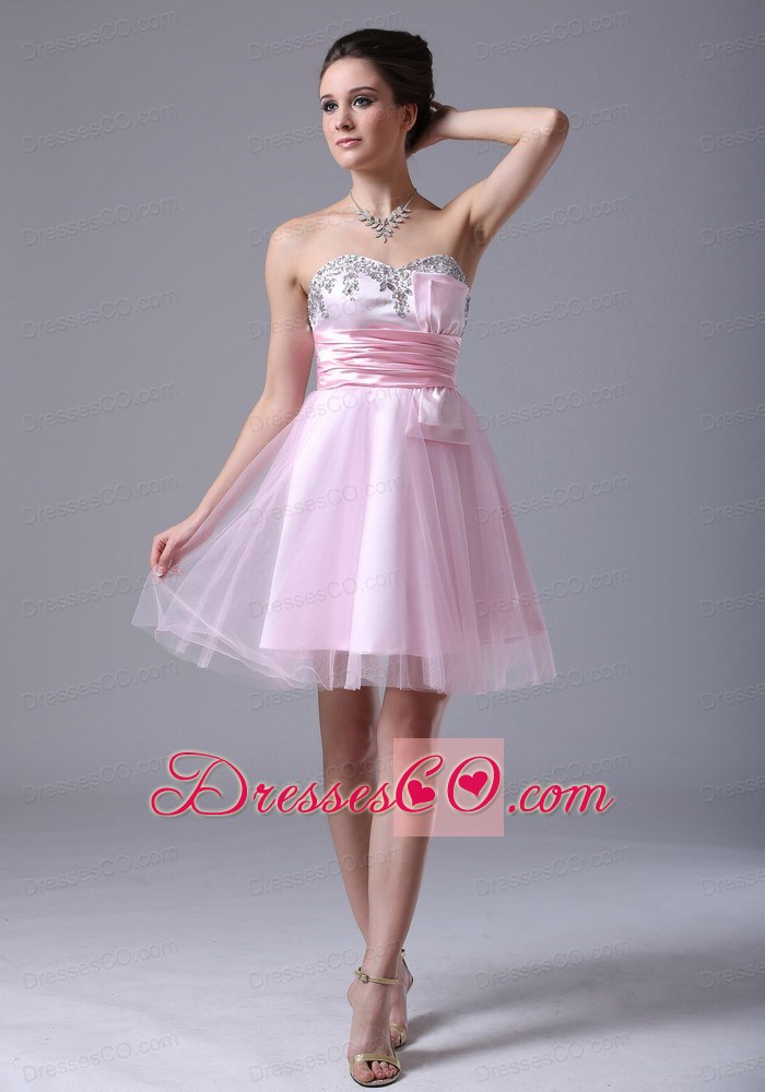 Tulle Long Pink Cocktail Dress With Beading