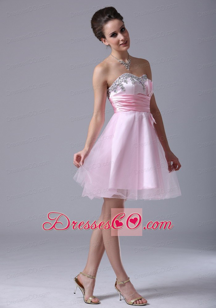 Tulle Long Pink Cocktail Dress With Beading