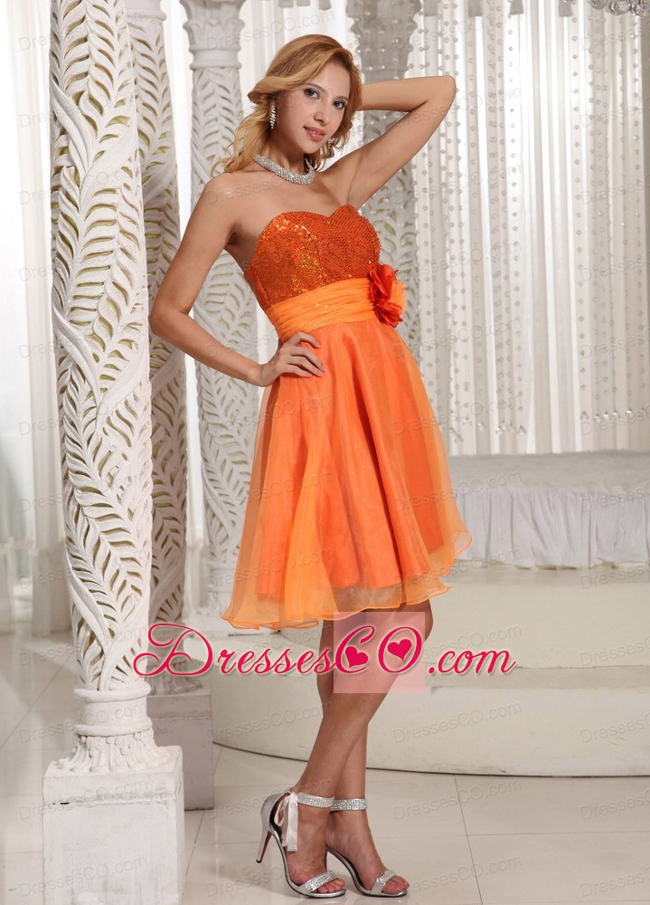 Organza Hand Made Flower Belt Beautiful Sequins Decorate Bust Homecoming Dress Orange