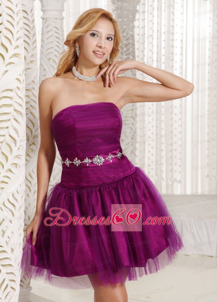 Custom Made Purple A-line Homecoming Dress Beading in Summer
