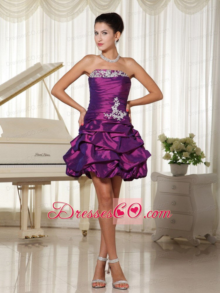 Appliques Lace-up Strapless With Ruched Bodic Homecoming Dress Eggplant Purple