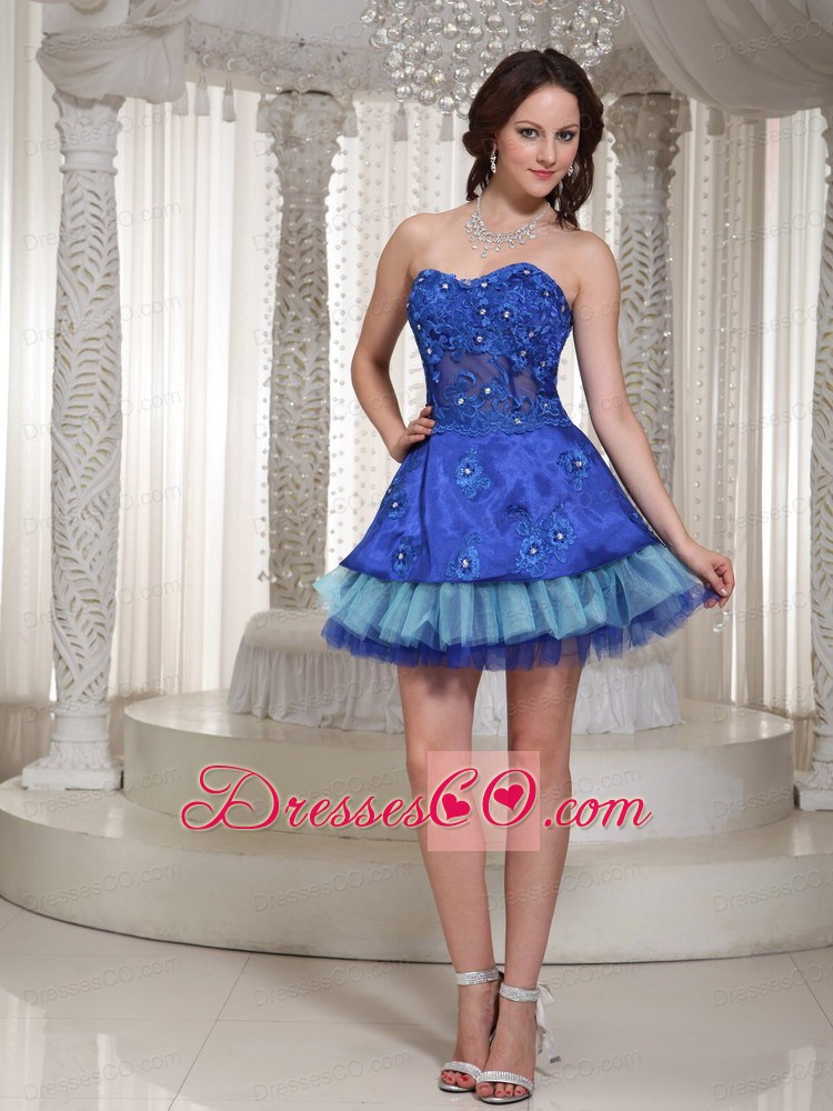 Luxurious Style For Blue Beaded Drocrate Prom / Cocktail Dress With Mini-length