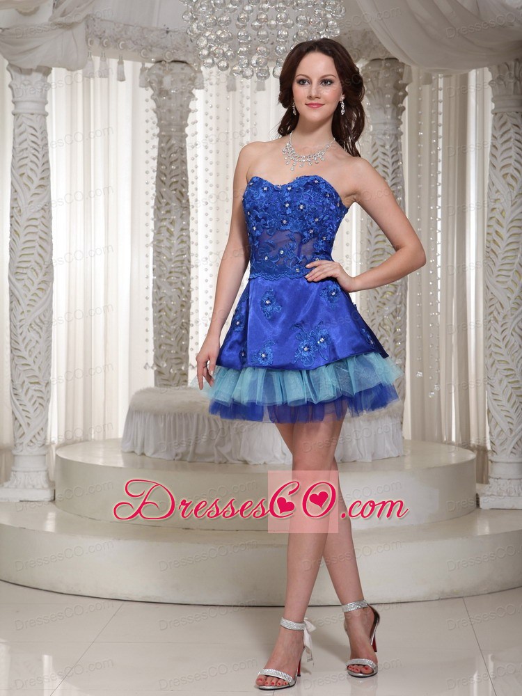 Luxurious Style For Blue Beaded Drocrate Prom / Cocktail Dress With Mini-length