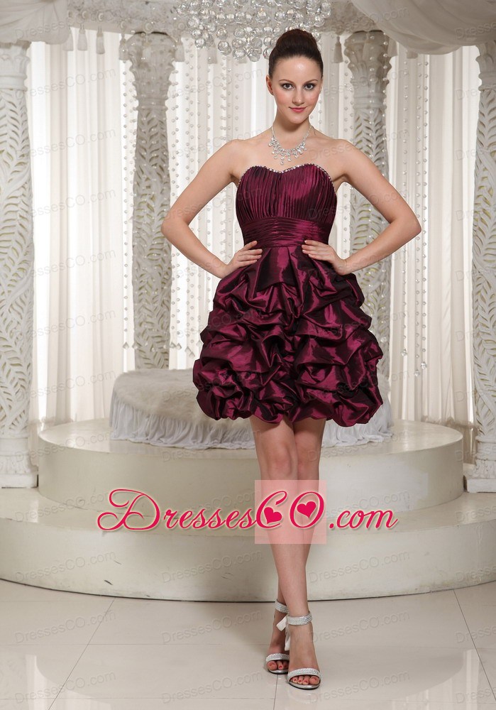 Short Lace-up Burgundy Prom Dress With Strapless PicK-ups