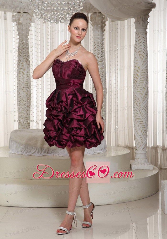 Short Lace-up Burgundy Prom Dress With Strapless PicK-ups