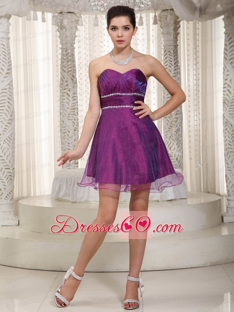 Popular A-line Mini-length Organza Beading Prom Dress