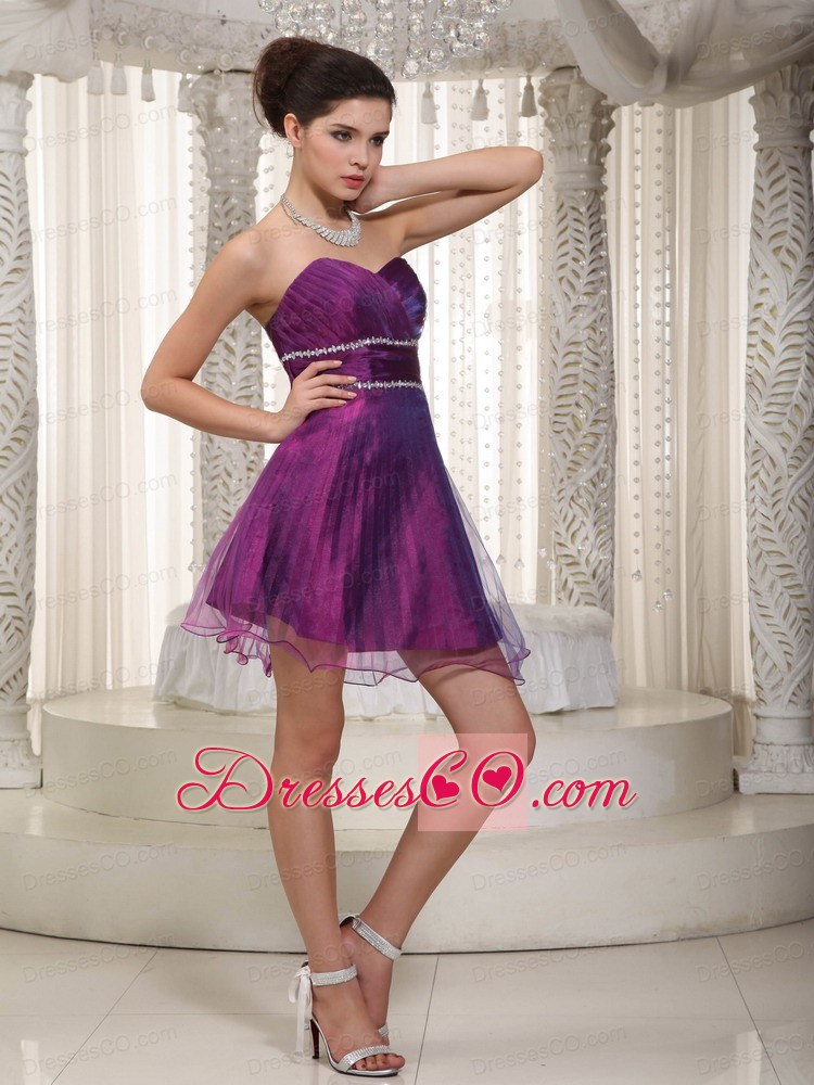 Popular A-line Mini-length Organza Beading Prom Dress