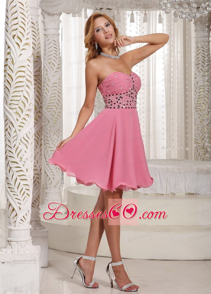 A-line Beaded Decorate Rose Pink Stylish Cocktail Dress With Mini-length In Summer