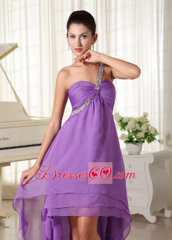 Beaded Decorate Shoulder For High-low Prom Dress Chiffon