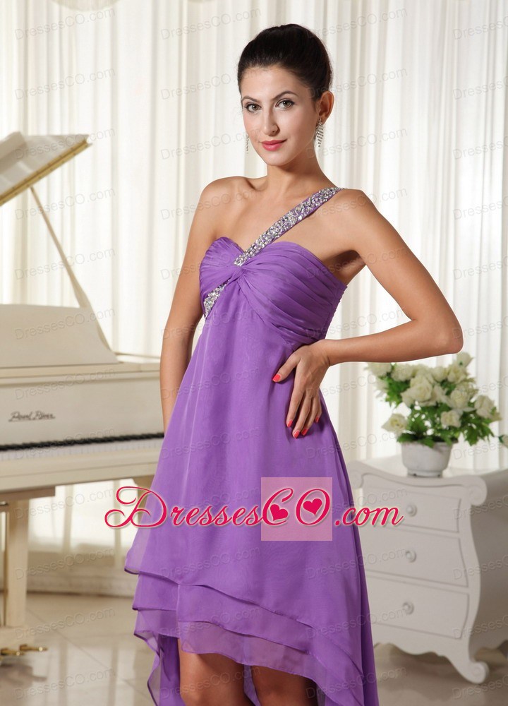 Beaded Decorate Shoulder For High-low Prom Dress Chiffon