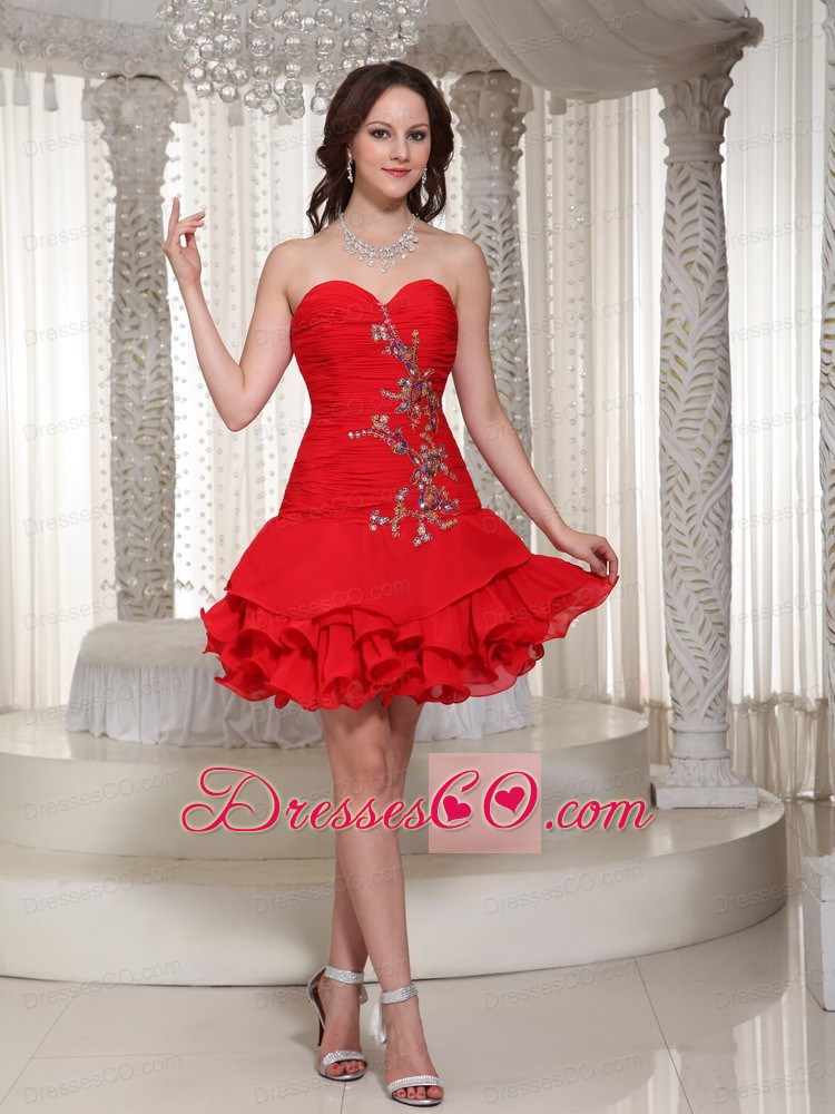 Beading Decorate Cute Red Short Prom / Cocktail Dress