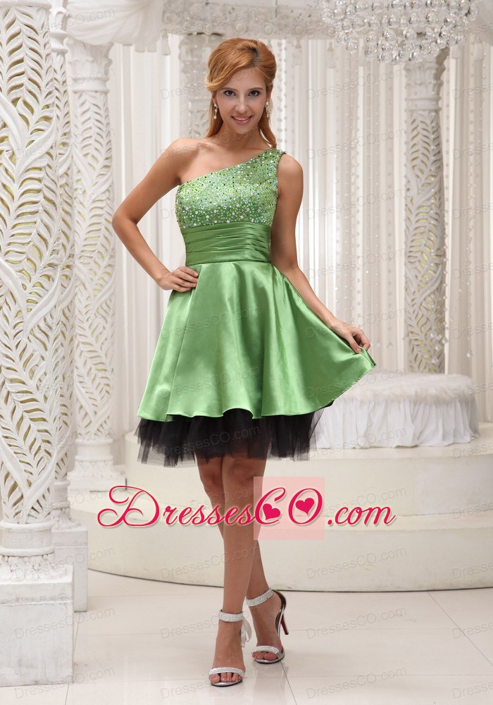 Green Empire One Shoulder Party Dress with Taffeta and Tulle