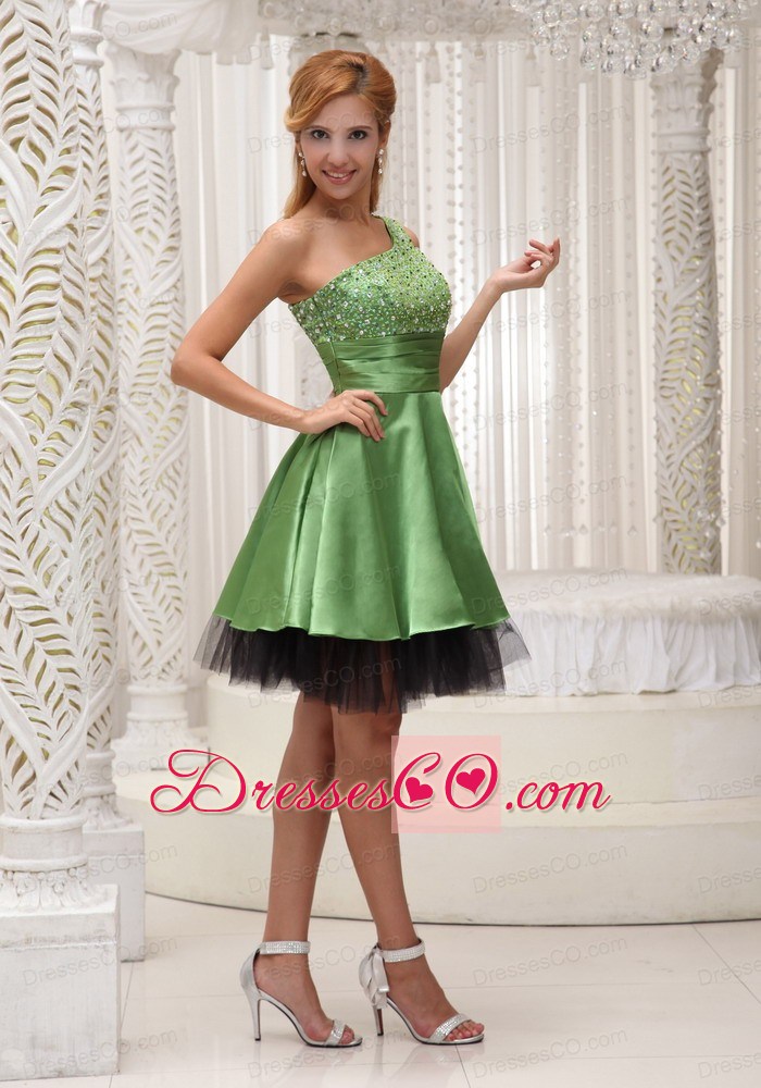 Green Empire One Shoulder Party Dress with Taffeta and Tulle