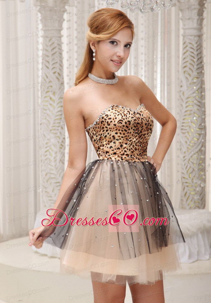Lovely Leopard And Tulle Prom / Cocktail Dress For Party Beaded Decorate Neckline Mini-length