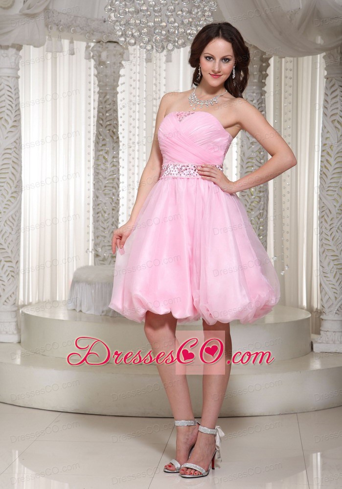 A-line Baby Pink Homecoming Dress With Beaded Decorate