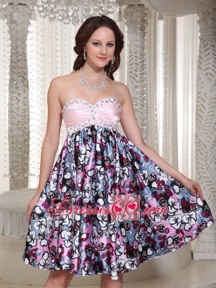 A-line Printing Homecoming Dress With Beading