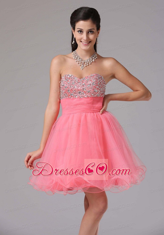 Cute Watermelon A-line Beaded Decorate Bust Prom Cocktail Dress