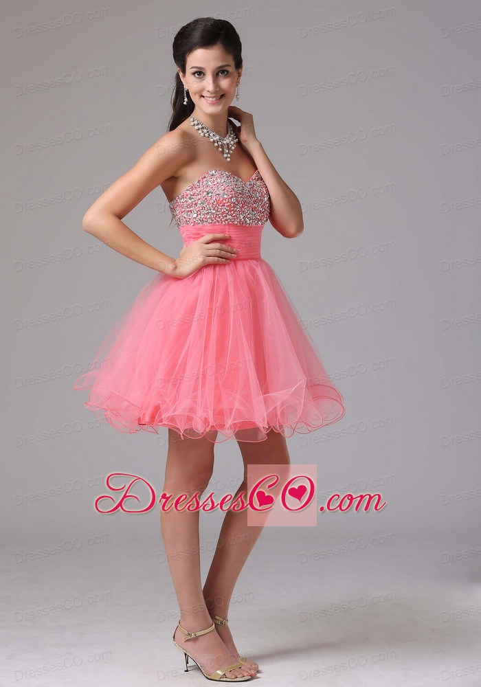 Cute Watermelon A-line Beaded Decorate Bust Prom Cocktail Dress