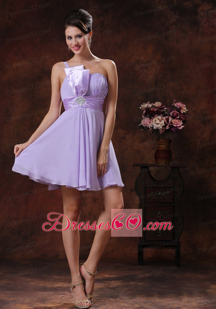Lilac Chiffon Empire One Shoulder Short Prom Dress 2013
