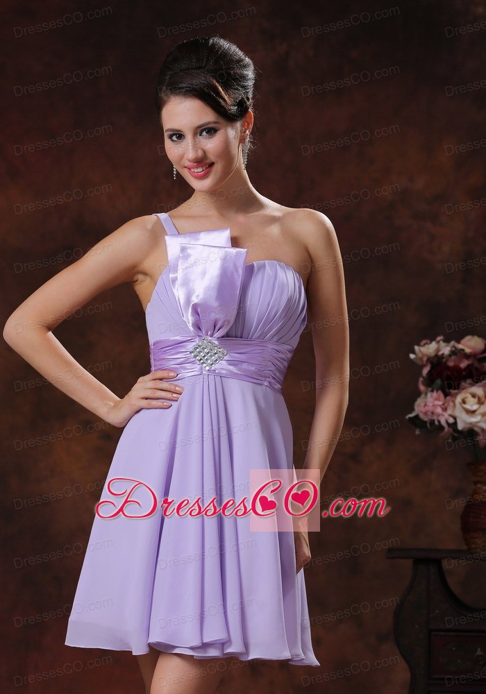 Lilac Chiffon Empire One Shoulder Short Prom Dress 2013