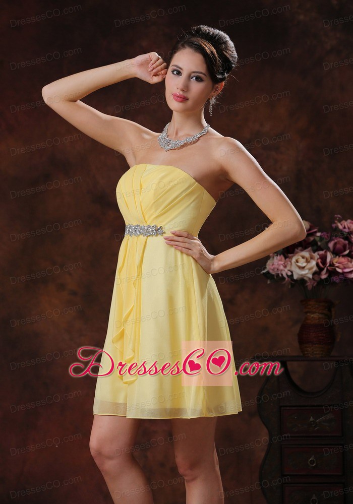 Customize Yellow Prom Dress With Beaded and Ruching Decorate