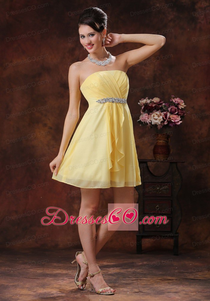Customize Yellow Prom Dress With Beaded and Ruching Decorate