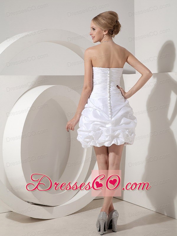 White Column Mini-length Taffeta Ruched Prom Dress