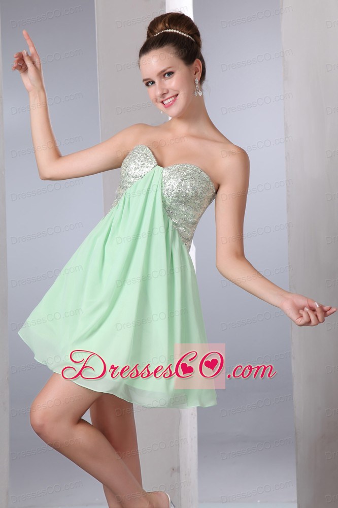 Apple Green Empire Short Prom Dress Chiffon And Sequin Mini-length