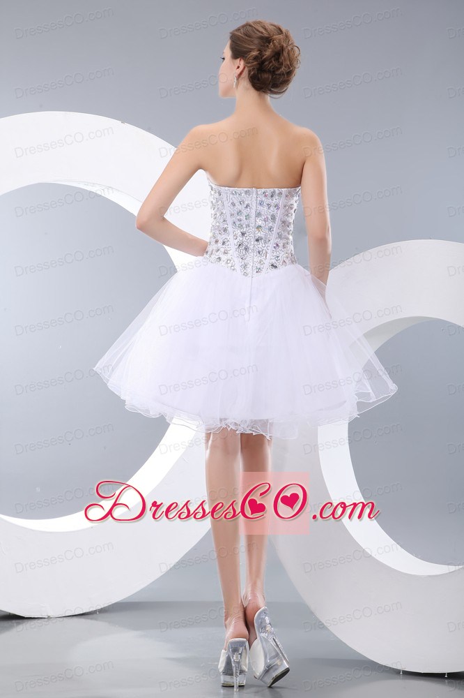 Lovely White Short Prom / Homecoming Dress A-line / Princess Mini-length Organza Beading