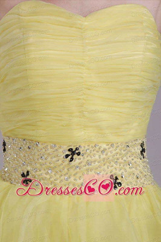 Yellow A-line Short Organza Beading and Ruched Prom / Cocktail Dress
