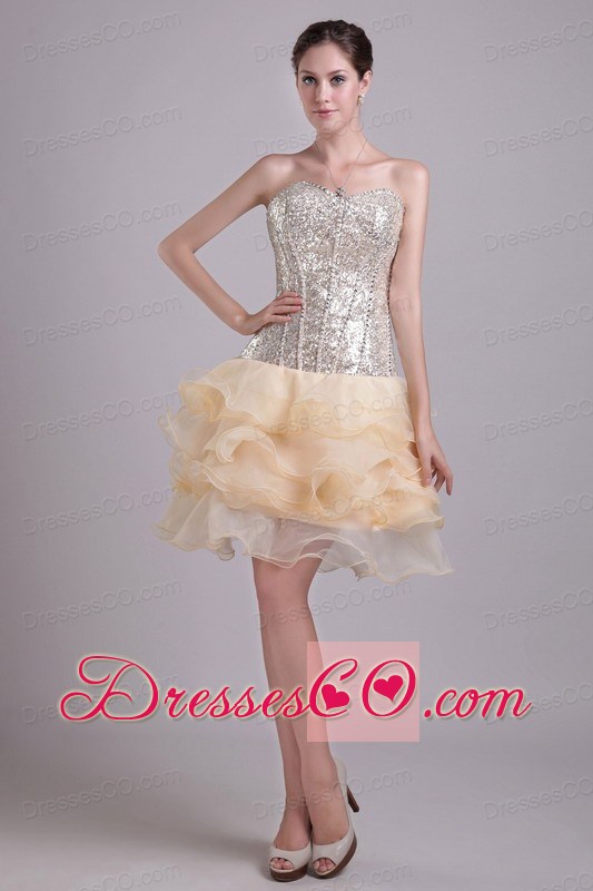 Champagne A-line Short Organza and Sequins Prom / Cocktail Dress