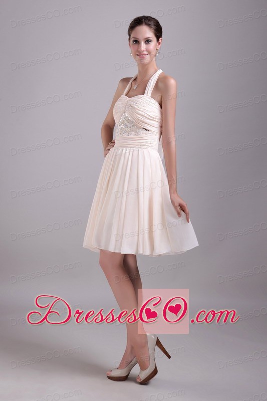 Elegant Empire Halter Knee-length Chiffon Beading Prom Dress