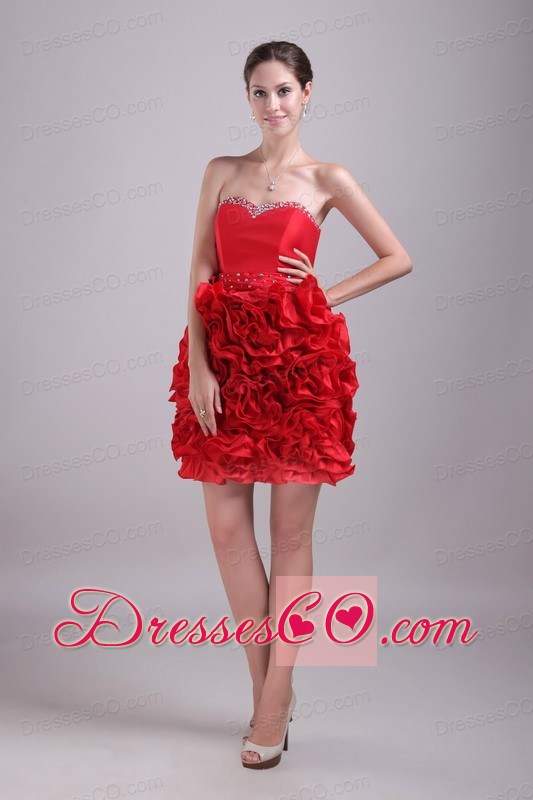 Red Column/sheath Mini-length Beading Prom Dress