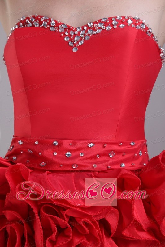 Red Column/sheath Mini-length Beading Prom Dress