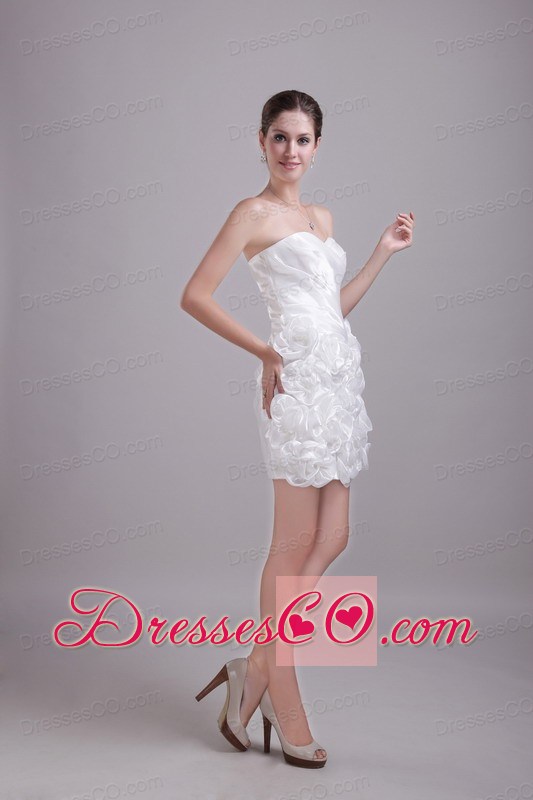 White A-line / Princess Mini-length Taffeta Hand Flowers Prom / Homecoming Dress
