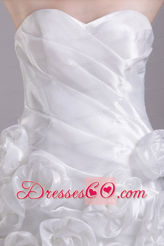 White A-line / Princess Mini-length Taffeta Hand Flowers Prom / Homecoming Dress