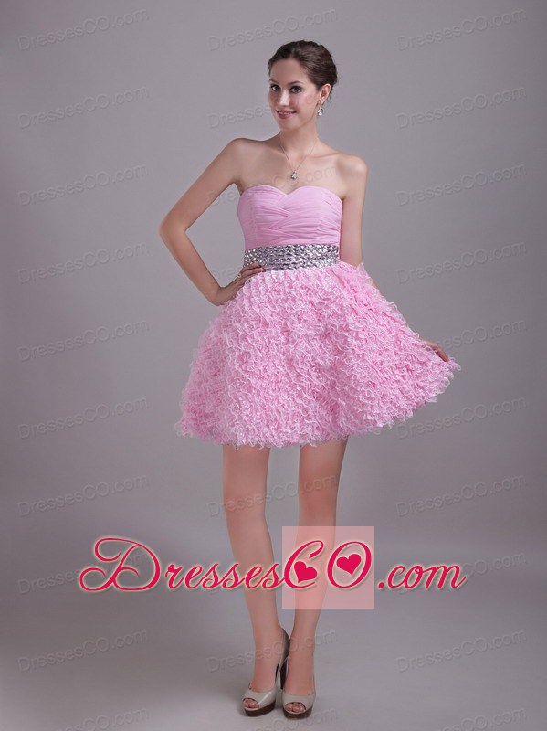 Baby Pink A-line / Princess Mini-length Chiffon And Lace Rhinestone Prom / Homecoming Dress